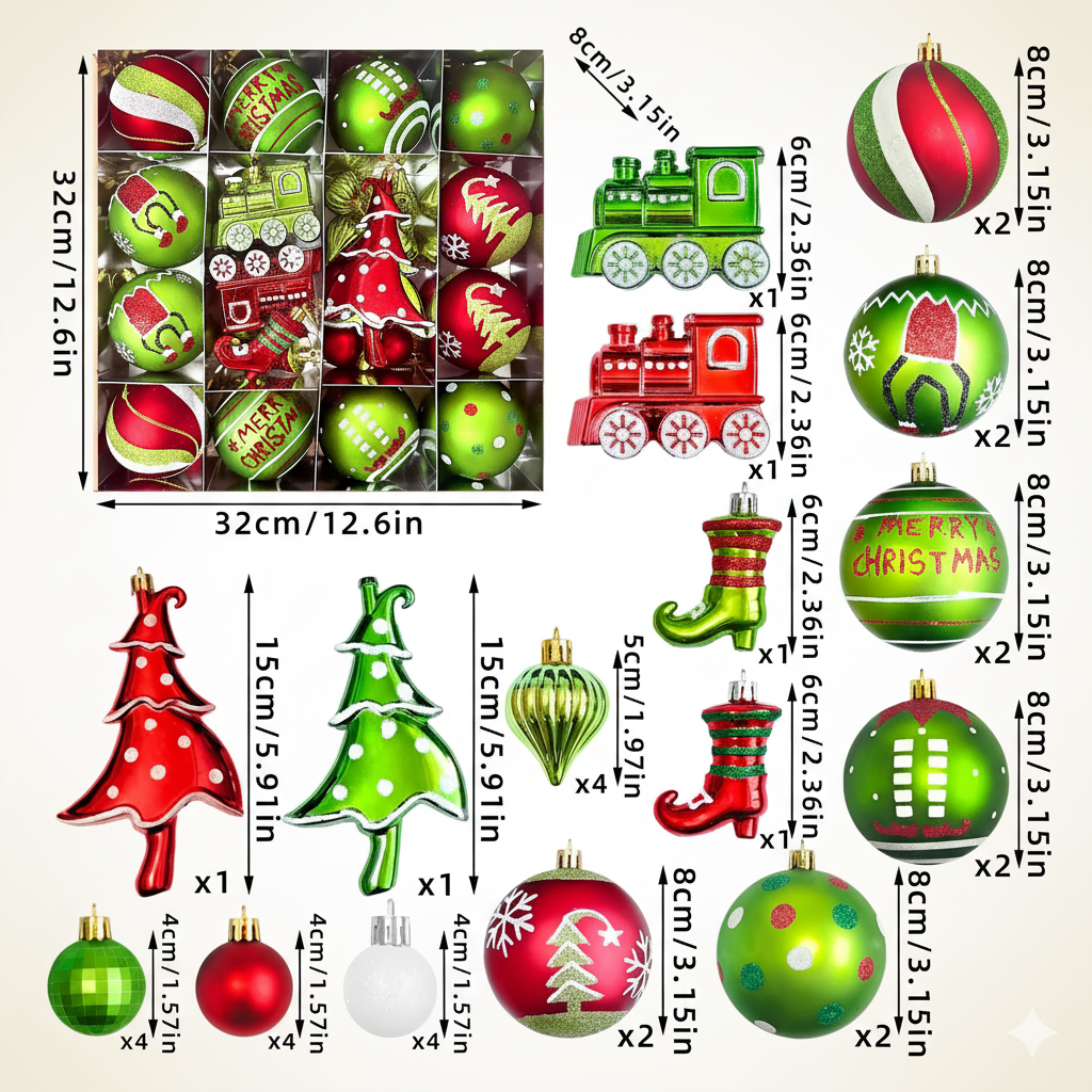 Weihnachtskugeln Set Grün/Rot
