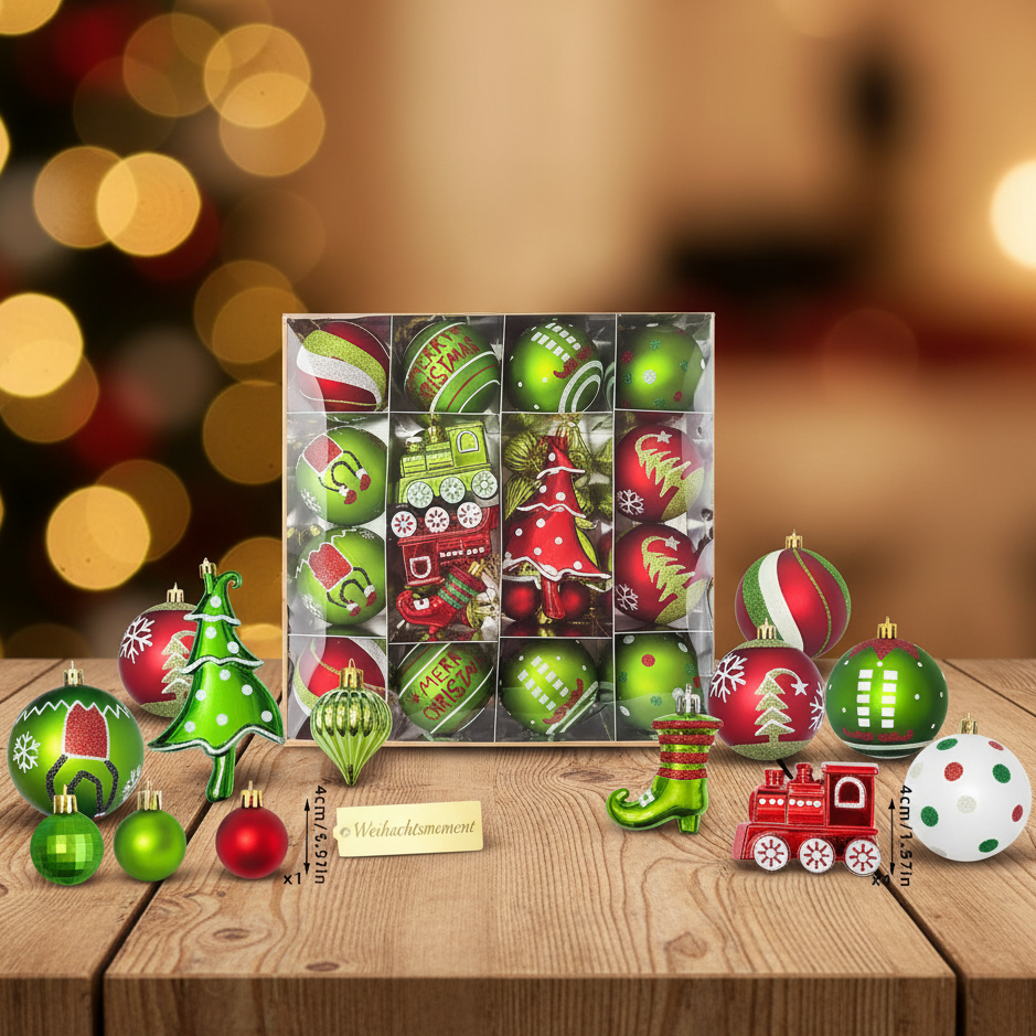 Weihnachtskugeln Set Grün/Rot