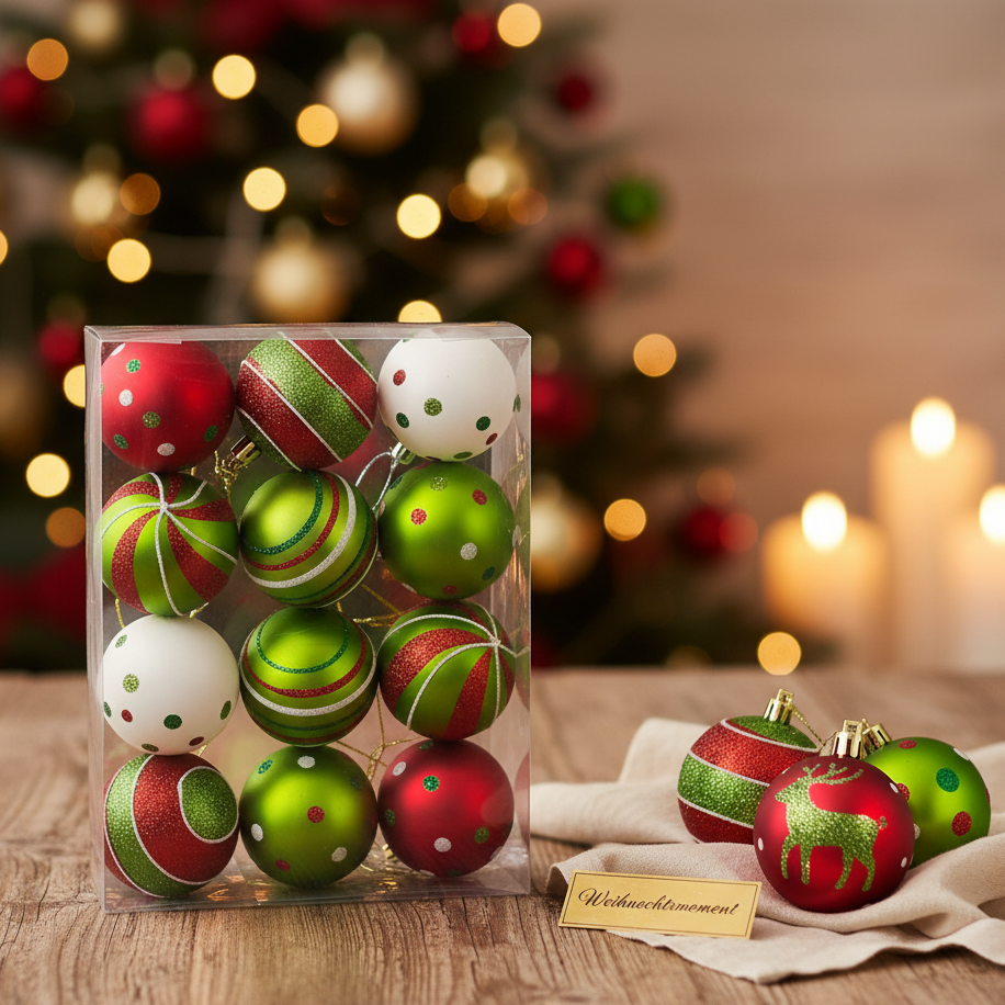 Weihnachtskugeln Set Grün/Rot