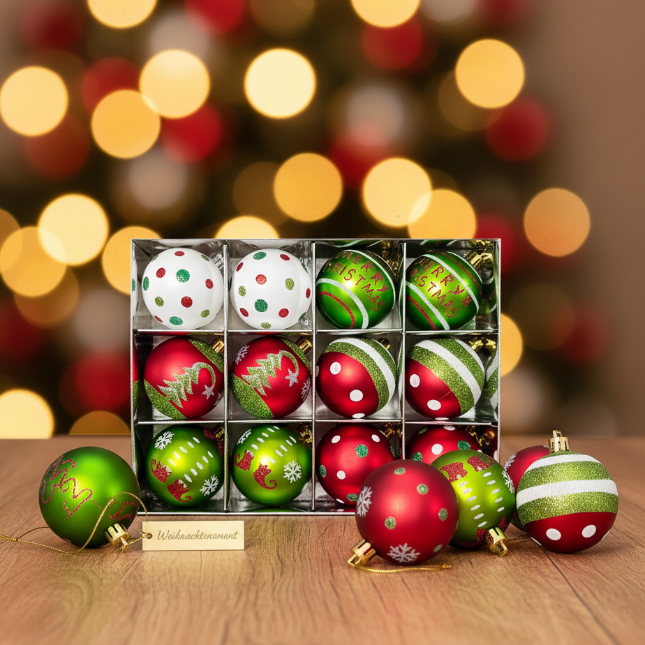 Weihnachtskugeln Set Grün/Rot